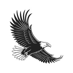 Flying Eagle Silhouette – Majestic Black and White Bald Eagle Vector Illustration .