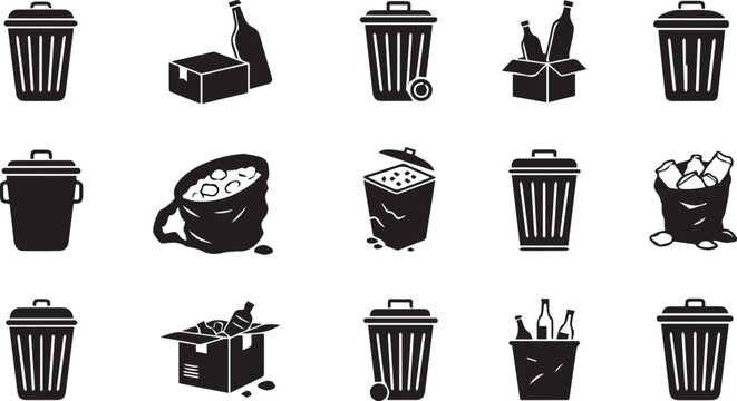 Trash Vector Icons | Waste and Garbage Disposal Set