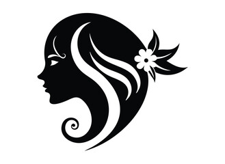 Beautiful woman face silhouette with stylish hair in black vector illustration