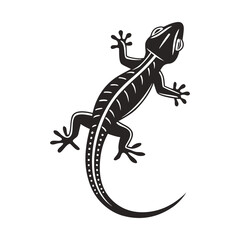 Black and White Striped Lizard Vector Illustration – Top View Silhouette