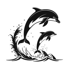 Obraz premium Black and White Vector Illustration of a Jumping Shark .