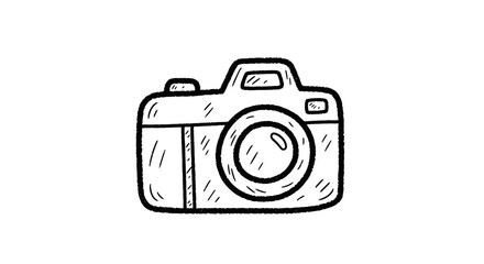Camera sketch illustration in chalk drawing style on transparent background  