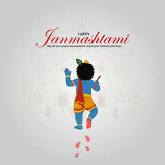 Happy Janmashtami Festival - Little Krishna Breaking Dahi Handi Pot Celebration