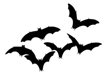 Vector Silhouette Of Flying Bats.