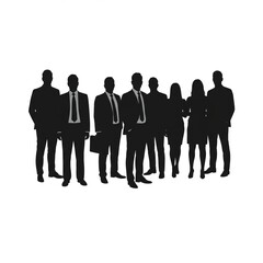 Business team silhouette in suits stands together against a white backdrop, representing collaboration and professional success.