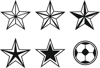 Set of decorative star icons in glossy yellow vector design