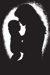 Mother's Love for Baby Tender Moment of Mom and Child mother day silhouette black and white 