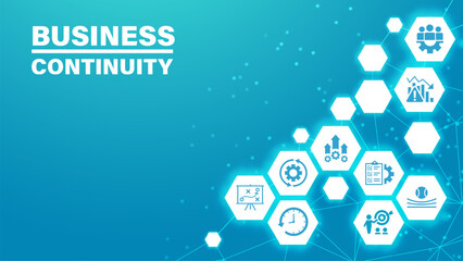 Business continuity. The process of creating systems of prevention and recovery to deal with potential threats to a company. Vector Illustration EPS 10.