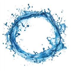 Circular water splash, vibrant blue, on white