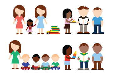 Children illustration with diversity and family: A vibrant graphic illustration of children, family, and their activities. representing diversity, inclusion, family value and joy. 