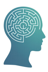 Human head silhouette with maze symbolizing confusion, logic and mental health