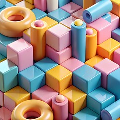 Colorful Geometric Blocks: A visually captivating composition of geometric shapes and vibrant colors, creating a sense of playful structure and creative exploration. 