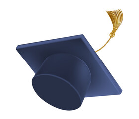 Graduates celebration. Flying 3D blue graduate hats