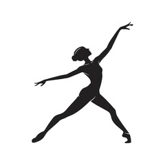 Elegant Ballet Dancer Silhouette in Graceful Pose – Female Ballerina Illustration in Black and White