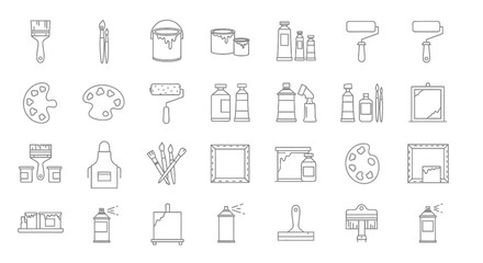 Fototapeta premium A Grid of Simple, Clean Line Drawings Depicting Various Painting and Art Supplies