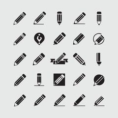 Collection of pencil icons representing writing editing and creativity