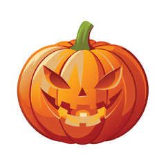 A spooky orange jack o lantern with a green stem isolated on white background