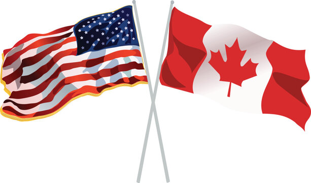 American-Canadian cooperation. Flags of neighboring countries