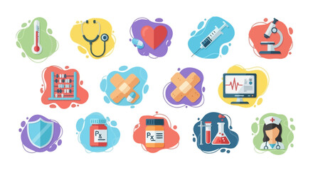 Fototapeta premium Flat Design Icons Depicting Various Medical and Healthcare Concepts