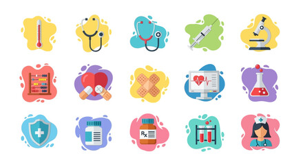 Fototapeta premium Flat Design Icons Depicting Various Medical and Healthcare Concepts