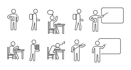 Education icon set, thin line Symbol Set of School, Teacher, Student, and Education Icons for Classroom and Learning outline Design. study lecture course signs vector illustration