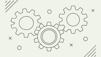 Three interlocking gears drawn in a simple line art style on a textured background