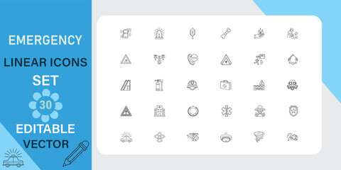 Emergency Linear Icons Set Editable Vector