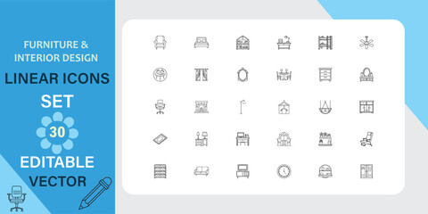 Furniture and Interior Design Linear Icons Set for Your Creative Projects
