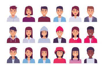 Diversity of portraits: A collection of diverse faces representing various individuals, each with unique features, expressions and style in a studio background.