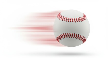 A baseball in motion with motion blur streaks against a white background