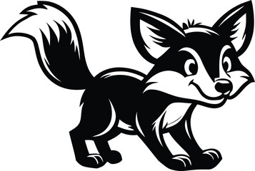 Obraz premium Cute cartoon fox with fluffy tail and pointy ears in a playful pose silhouette