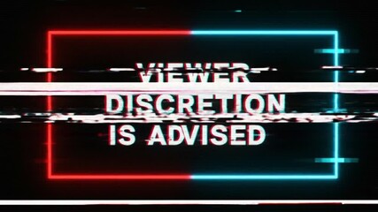 viewers discretion screen with neon style and glitch effects - Powered by Adobe