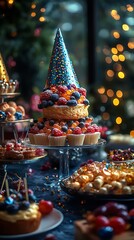 Naklejka premium Desserts cupcakes party hat celebration display wallpaper