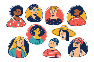 Diverse avatars: A collection of diverse and expressive avatar illustrations, each representing a unique individual with varying hairstyles, skin tones, and fashion styles.