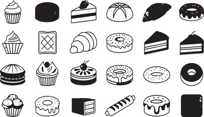 Monochrome Bakery Icons Vector