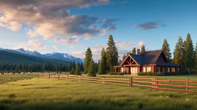 Country ranch big wooden house horse paddock big trees