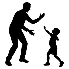 Father and son playing together silhouette