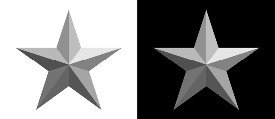 Art design star as logo or icon. The same figure on a white background and on the black side.