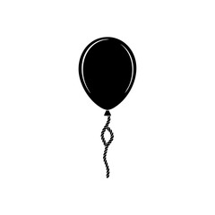 Minimalist black vector logo of a floating balloon with a twisted rope, representing celebration, freedom, or childhood joy.

