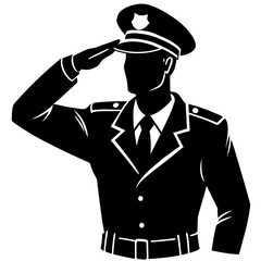 Officer saluting uniformed black silhouette police officer