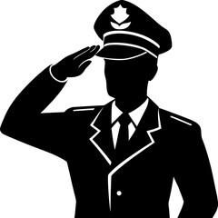 Police officer saluting black silhouette uniform