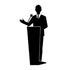 Speaker at podium silhouette microphone suit