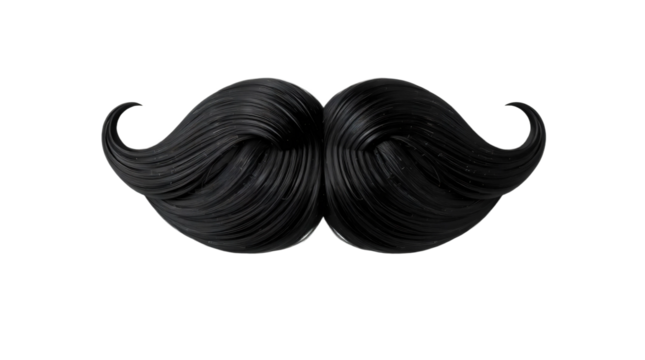 Majestic chestnut black hair mustache curled at the ends isolated on transparent background	