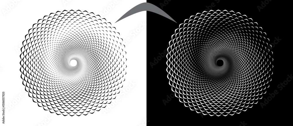 Poster modern abstract background. waves in circle form. round logo or icon, design element. black shape on