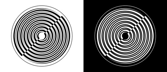 Abstract background with lines in circle. Art design spiral as logo or icon. A black figure on a white background and an equally white figure on the black side.