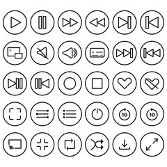 Vector flat icons in circles for media player