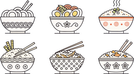 Set of Fried Rice Illustration vector design, Fried Rice Logo and icon design, Fried Rice vector design