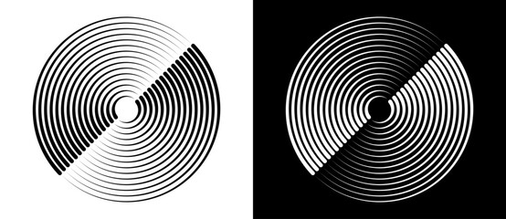 Abstract background with lines in circle. Art design spiral as logo or icon. A black figure on a white background and an equally white figure on the black side.