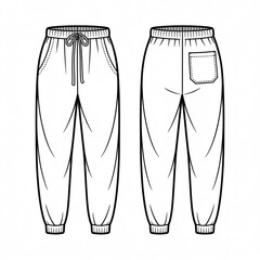 A technical fashion illustration of loose-fitting jogger-style pants shown in two views - front and back. The pants are drawn in a clean, minimalist line art style with no background.