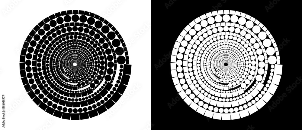 Poster modern abstract background. halftone dots and rectangles in circle form. round logo. design element 